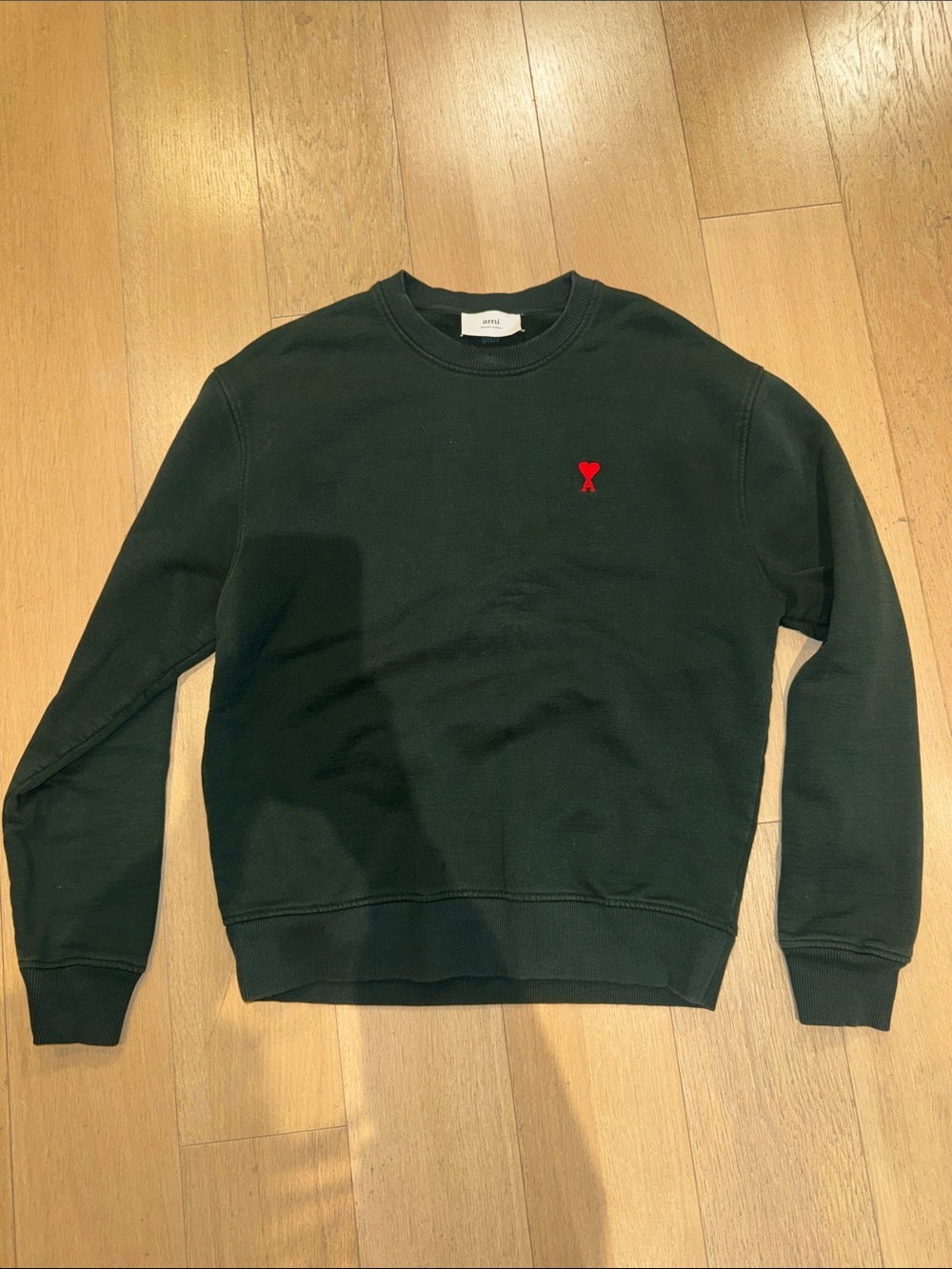 Ami Dark Green Crewneck Sweatshirt with Red Heart Logo
